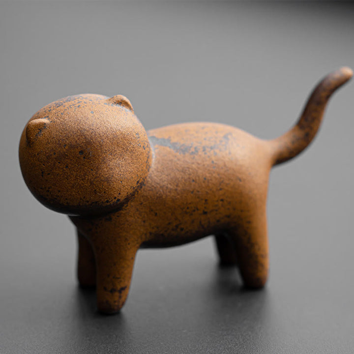 Buddha Stones Mini Standing Cat Feng Shui Rana Rospo Tè Animale Domestico Ceramica Casa Scrivania Figurina Decorazione