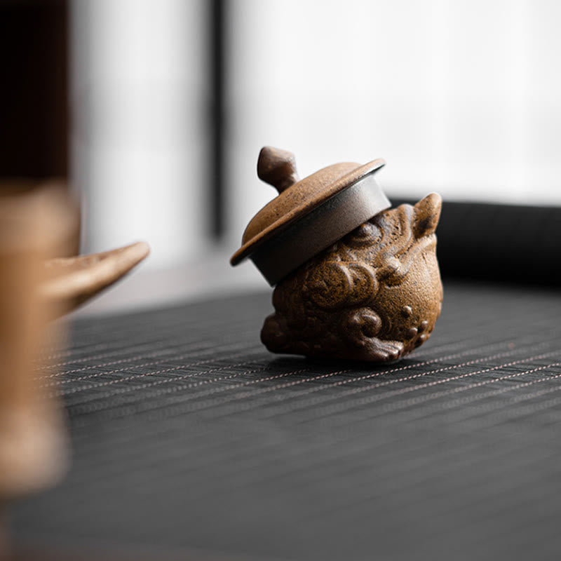 Buddha Stones Mini Standing Cat Feng Shui Rana Rospo Tè Animale Domestico Ceramica Casa Scrivania Figurina Decorazione