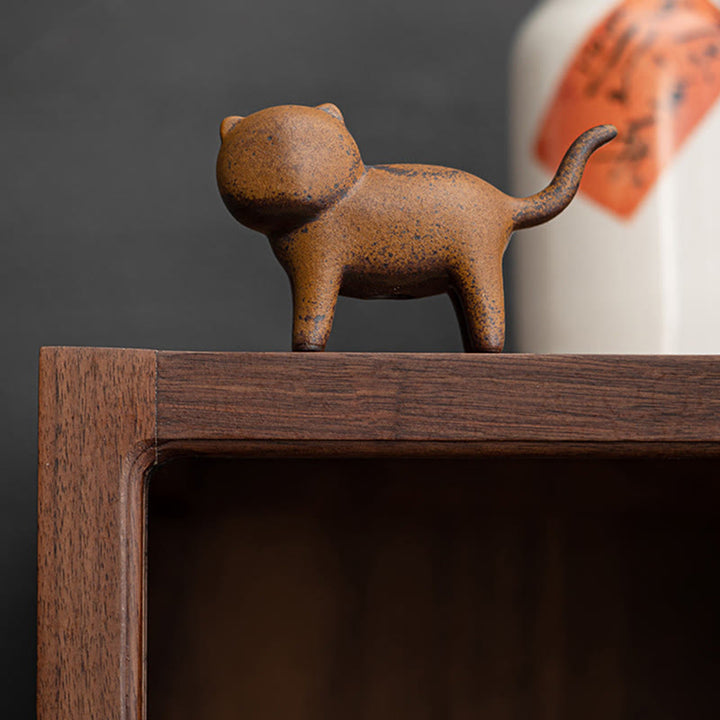 Buddha Stones Mini Standing Cat Feng Shui Rana Rospo Tè Animale Domestico Ceramica Casa Scrivania Figurina Decorazione
