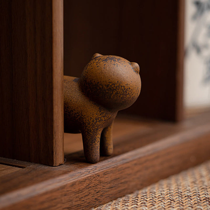 Buddha Stones Mini Standing Cat Feng Shui Rana Rospo Tè Animale Domestico Ceramica Casa Scrivania Figurina Decorazione