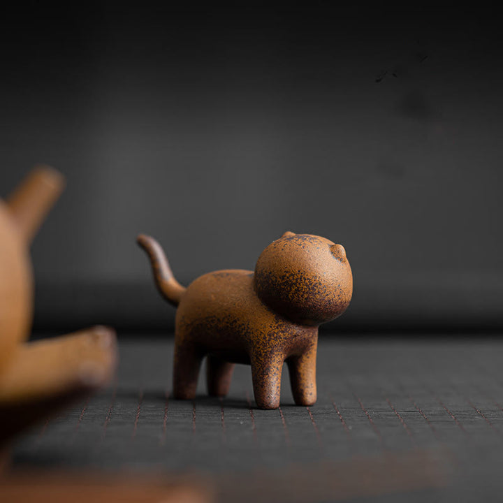 Buddha Stones Mini Standing Cat Feng Shui Rana Rospo Tè Animale Domestico Ceramica Casa Scrivania Figurina Decorazione