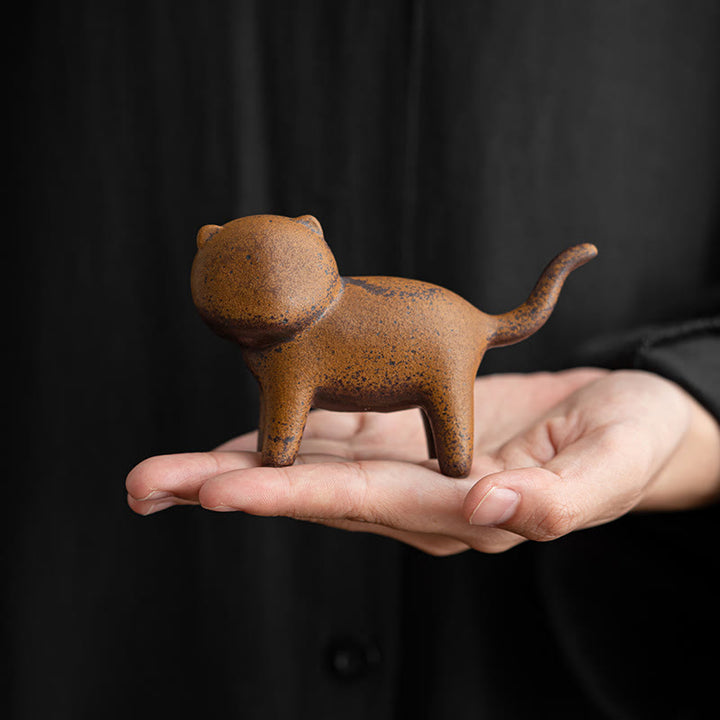 Buddha Stones Mini Standing Cat Feng Shui Rana Rospo Tè Animale Domestico Ceramica Casa Scrivania Figurina Decorazione - image 3