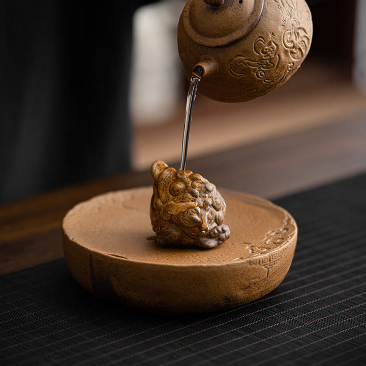 Buddha Stones Mini Standing Cat Feng Shui Rana Rospo Tè Animale Domestico Ceramica Casa Scrivania Figurina Decorazione