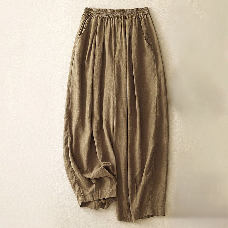 Pantaloni da donna in lino di cotone con tasche, con elastico in vita, in tinta unita, tipo carota , Buddha Stones - Verga d'oro scura - US8-10, UK/AU12-14, EU40-42 (2XL) - image 0