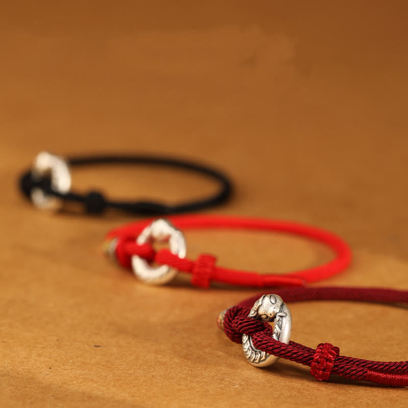 Braccialetto Buddha Stones Red String 999 Sterling Silver Peace Buckle Coin Anno del serpente Forza - image 16