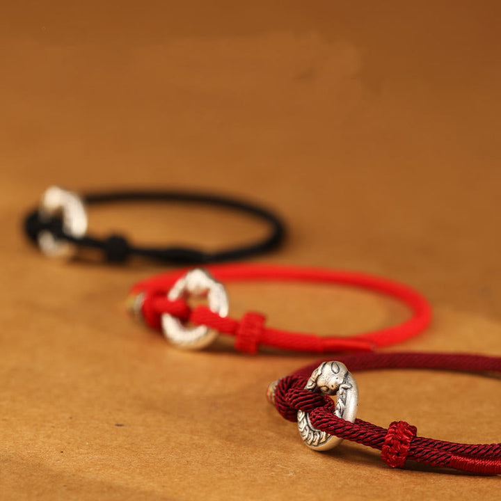 Braccialetto Buddha Stones Red String 999 Sterling Silver Peace Buckle Coin Anno del serpente Forza - image 16