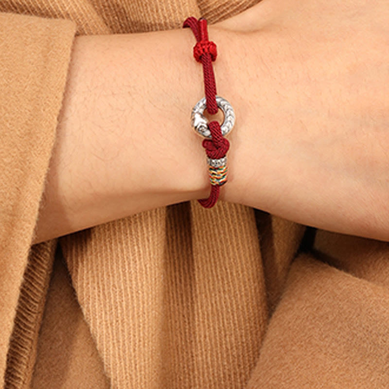 Braccialetto Buddha Stones Red String 999 Sterling Silver Peace Buckle Coin Anno del serpente Forza - image 9