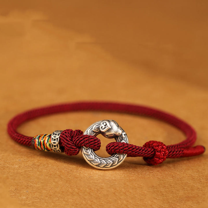 Braccialetto Buddha Stones Red String 999 Sterling Silver Peace Buckle Coin Anno del serpente Forza - image 2