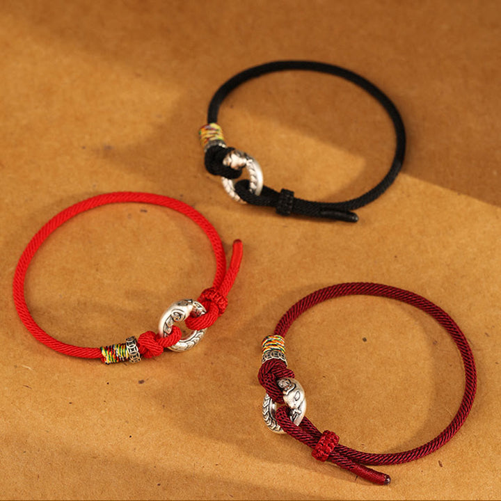 Braccialetto Buddha Stones Red String 999 Sterling Silver Peace Buckle Coin Anno del serpente Forza - image 17
