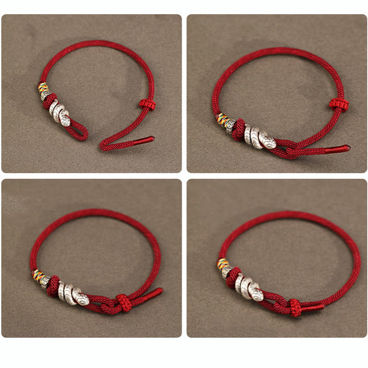 Braccialetto Buddha Stones Red String 999 Sterling Silver Peace Buckle Coin Anno del serpente Forza - image 4