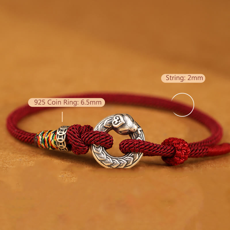 Braccialetto Buddha Stones Red String 999 Sterling Silver Peace Buckle Coin Anno del serpente Forza - image 1