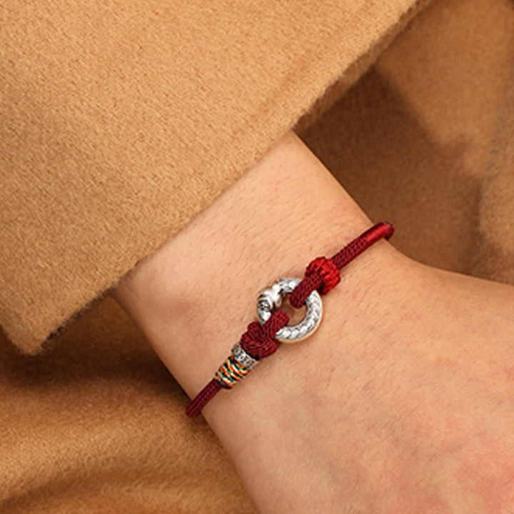 Braccialetto Buddha Stones Red String 999 Sterling Silver Peace Buckle Coin Anno del serpente Forza - image 3