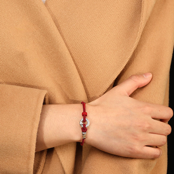 Braccialetto Buddha Stones Red String 999 Sterling Silver Peace Buckle Coin Anno del serpente Forza - image 10