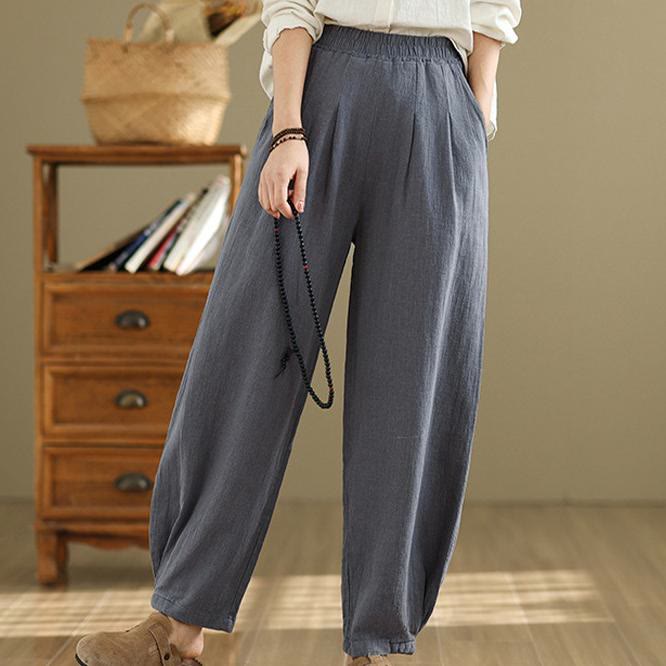 Pantaloni da donna in lino di cotone con tasche, casual, tinta unita, con elastico in vita , Buddha Stones - image 4