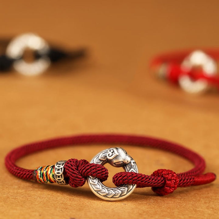 Braccialetto Buddha Stones Red String 999 Sterling Silver Peace Buckle Coin Anno del serpente Forza - Cordino rosso scuro in argento sterling 999 - 18-20 cm - image 0