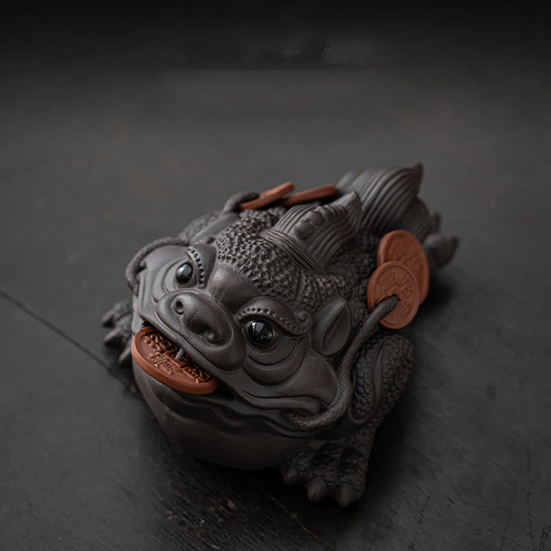 Buddha Stones Feng Shui Rana Rospo Monete di rame Ceramica Argilla viola Ricchezza Casa Tè Animale domestico Figurina Decorazione - Rospo marrone 11*8*6,3 cm - image 14