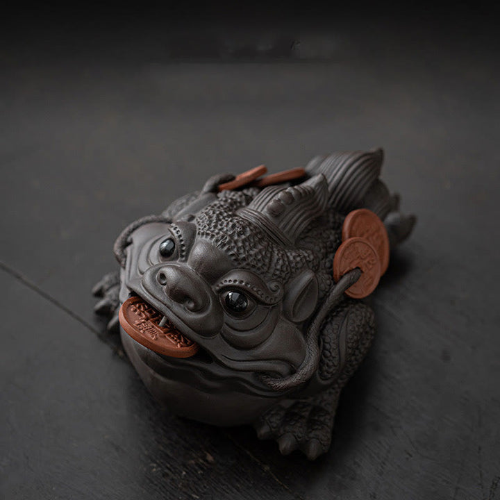Buddha Stones Feng Shui Rana Rospo Monete di rame Ceramica Argilla viola Ricchezza Casa Tè Animale domestico Figurina Decorazione - Rospo marrone 11*8*6,3 cm - image 14