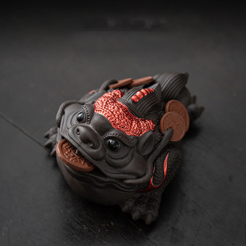 Buddha Stones Feng Shui Rana Rospo Monete di rame Ceramica Argilla viola Ricchezza Casa Tè Animale domestico Figurina Decorazione - Rospo rosso 11*8*6,3 cm - image 11