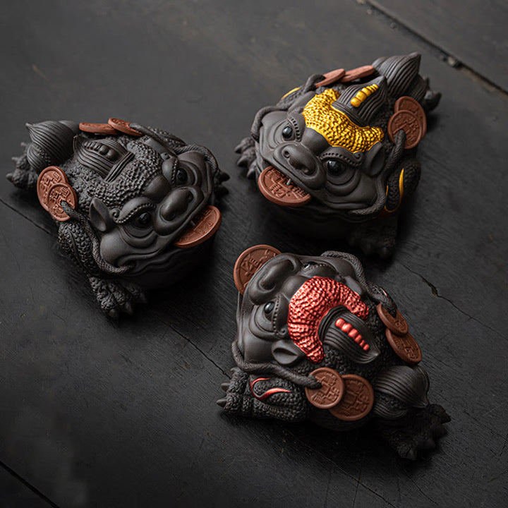 Buddha Stones Feng Shui Rana Rospo Monete di rame Ceramica Argilla viola Ricchezza Casa Tè Animale domestico Figurina Decorazione - image 0