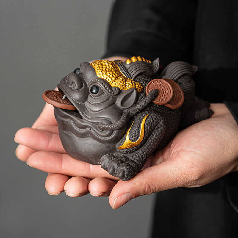 Buddha Stones Feng Shui Rana Rospo Monete di rame Ceramica Argilla viola Ricchezza Casa Tè Animale domestico Figurina Decorazione - image 3