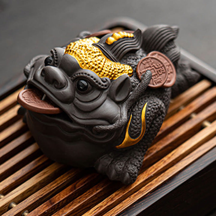 Buddha Stones Feng Shui Rana Rospo Monete di rame Ceramica Argilla viola Ricchezza Casa Tè Animale domestico Figurina Decorazione - image 4