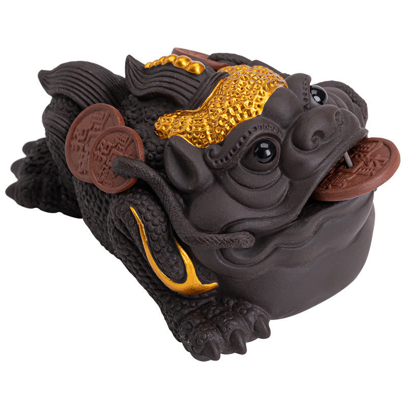 Buddha Stones Feng Shui Rana Rospo Monete di rame Ceramica Argilla viola Ricchezza Casa Tè Animale domestico Figurina Decorazione - image 10