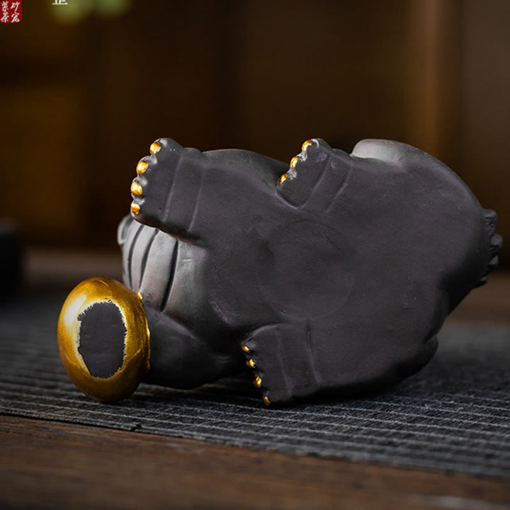 Buddha Stones PiXiu Lingotto Palla Viola Argilla Ceramica Tè Animale Domestico Ricchezza Casa Figurina Decorazione
