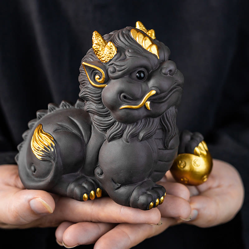 Buddha Stones PiXiu Lingotto Palla Viola Argilla Ceramica Tè Animale Domestico Ricchezza Casa Figurina Decorazione