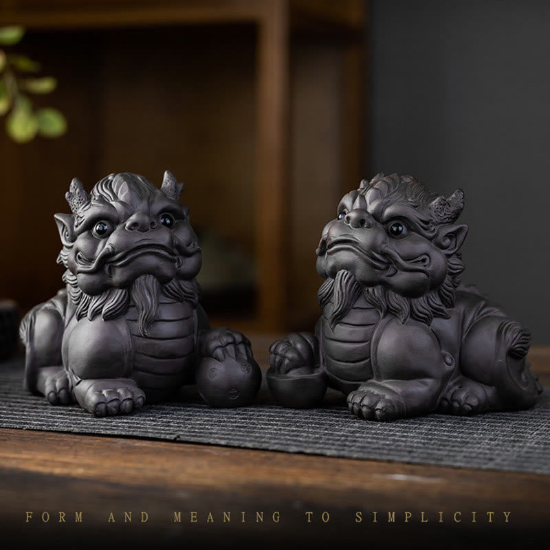 Buddha Stones PiXiu Lingotto Palla Viola Argilla Ceramica Tè Animale Domestico Ricchezza Casa Figurina Decorazione