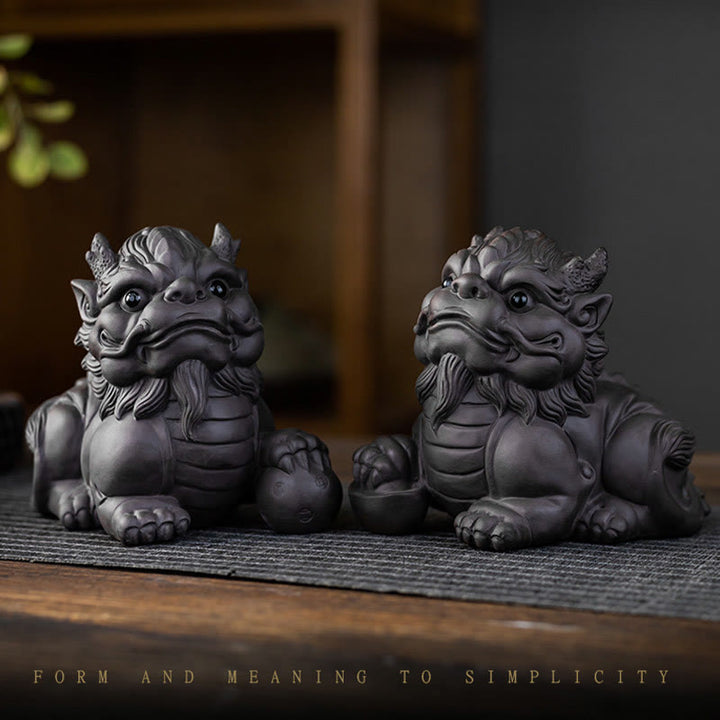 Buddha Stones PiXiu Lingotto Palla Viola Argilla Ceramica Tè Animale Domestico Ricchezza Casa Figurina Decorazione