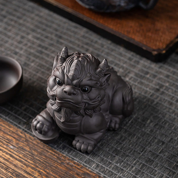 Buddha Stones PiXiu Lingotto Palla Viola Argilla Ceramica Tè Animale Domestico Ricchezza Casa Figurina Decorazione