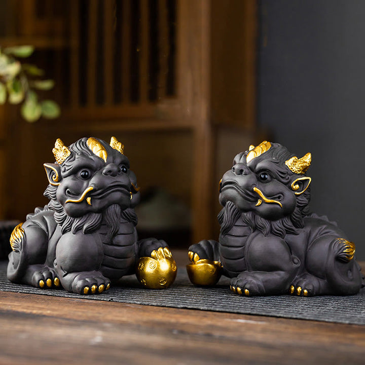 Buddha Stones PiXiu Lingotto Palla Viola Argilla Ceramica Tè Animale Domestico Ricchezza Casa Figurina Decorazione