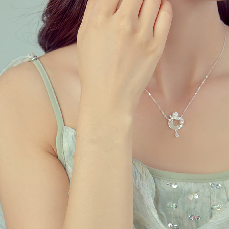 Collana con ciondolo in perle di zirconia cubica in argento sterling 925 con Buddha Stones giada di Hetian