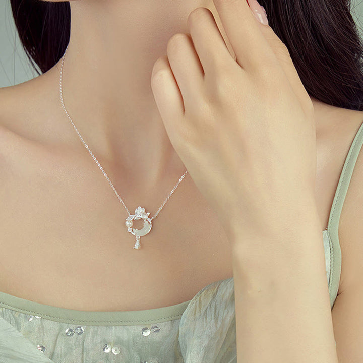 Collana con ciondolo in perle di zirconia cubica in argento sterling 925 con Buddha Stones giada di Hetian