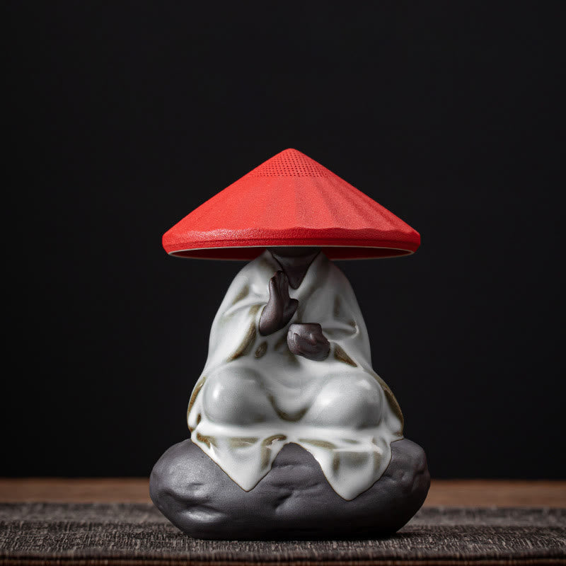 Buddha Stones Piccolo monaco Zen Cappello Colino Accessori da tè in ceramica Figurina Decorazione per la casa