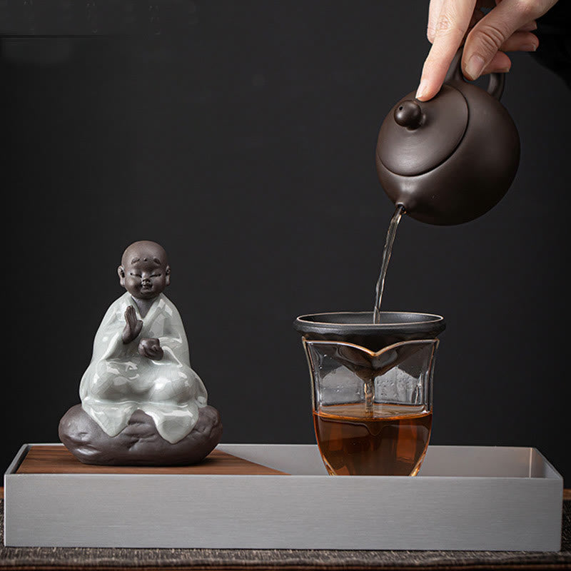 Buddha Stones Piccolo monaco Zen Cappello Colino Accessori da tè in ceramica Figurina Decorazione per la casa