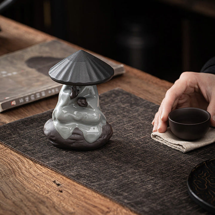 Buddha Stones Piccolo monaco Zen Cappello Colino Accessori da tè in ceramica Figurina Decorazione per la casa