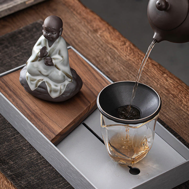 Buddha Stones Piccolo monaco Zen Cappello Colino Accessori da tè in ceramica Figurina Decorazione per la casa