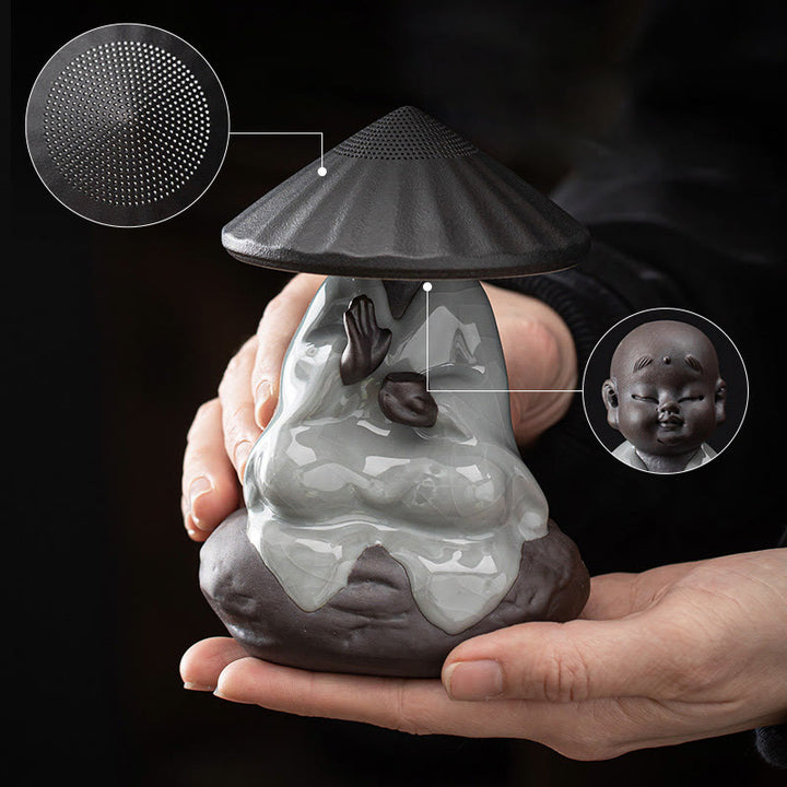 Buddha Stones Piccolo monaco Zen Cappello Colino Accessori da tè in ceramica Figurina Decorazione per la casa - image 15