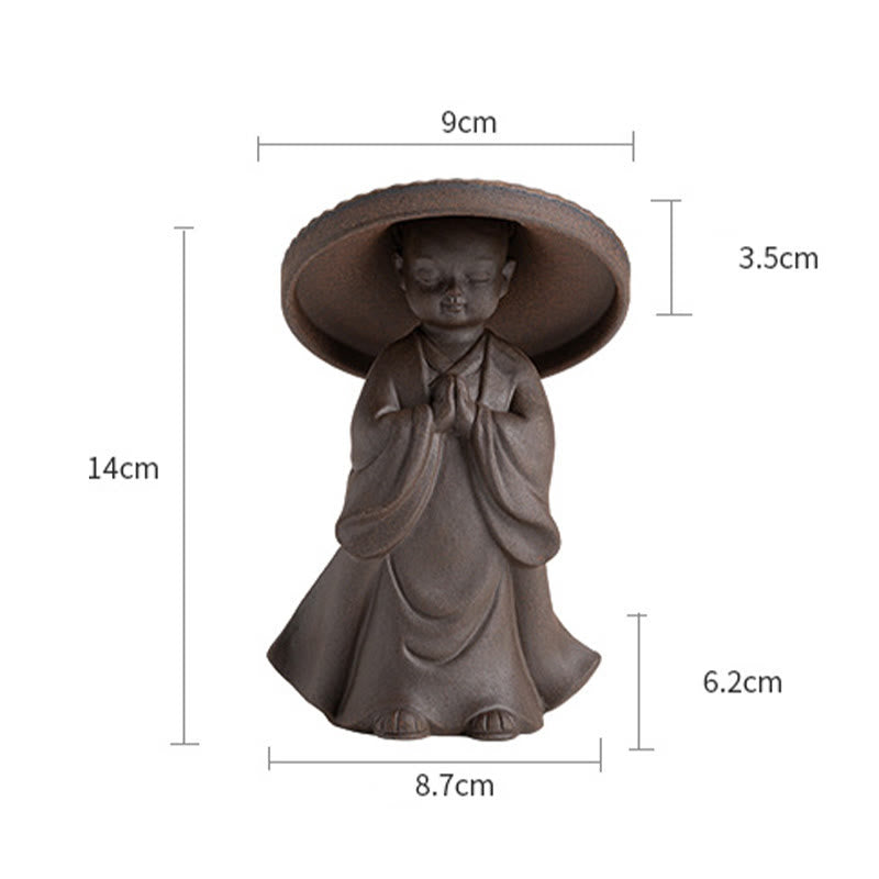 Buddha Stones Piccolo monaco marrone Cappello Colino Ceramica Accessori per il tè Figurina Zen Casa Scrivania Decorazione