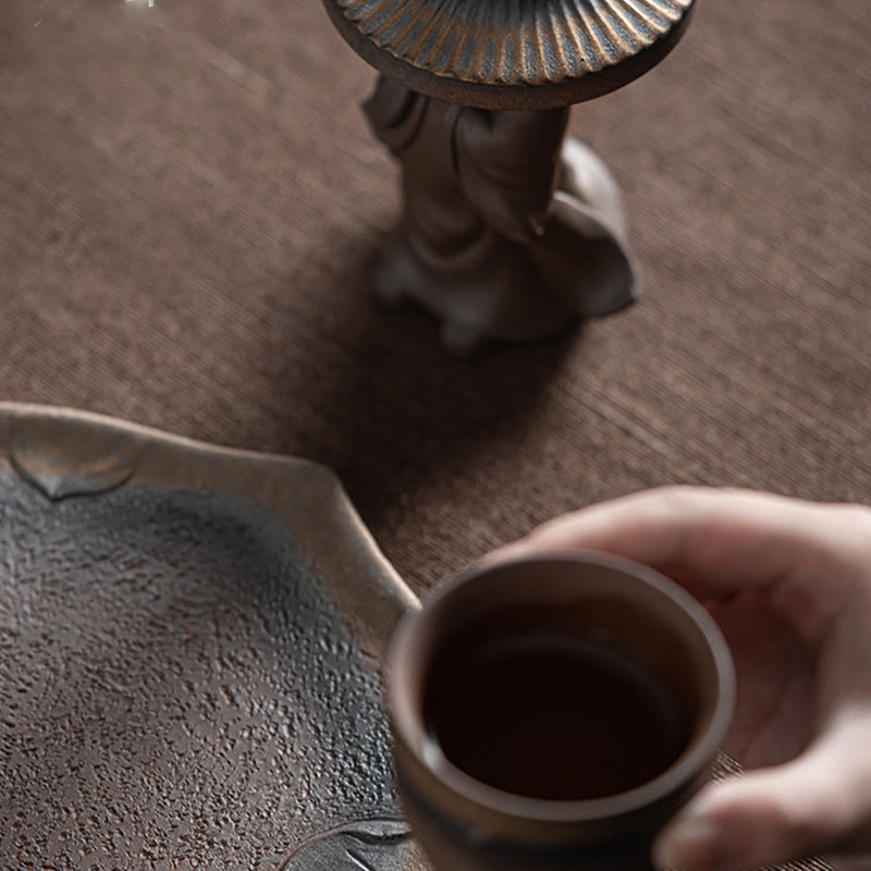 Buddha Stones Piccolo monaco marrone Cappello Colino Ceramica Accessori per il tè Figurina Zen Casa Scrivania Decorazione