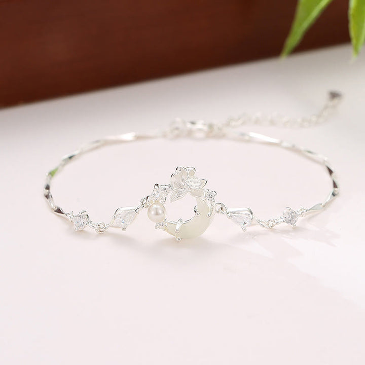 Bracciale Buddha Stones Hetian Jade 925 Sterling Silver Cubic Zirconia Pearl Lotus