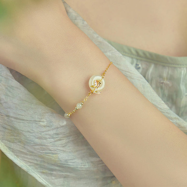 Bracciale Buddha Stones Hetian Jade 925 Sterling Silver Cubic Zirconia Peace Buckle Luck