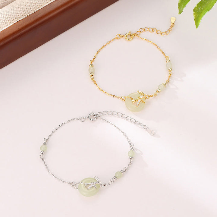 Bracciale Buddha Stones Hetian Jade 925 Sterling Silver Cubic Zirconia Peace Buckle Luck