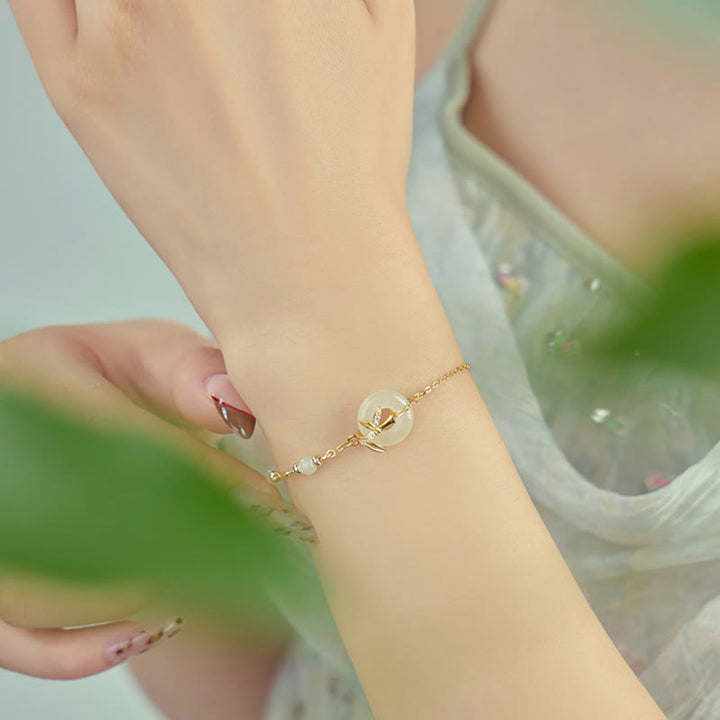 Bracciale Buddha Stones Hetian Jade 925 Sterling Silver Cubic Zirconia Peace Buckle Luck