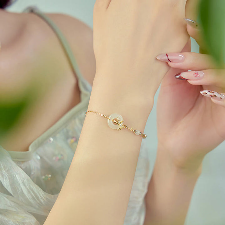 Bracciale Buddha Stones Hetian Jade 925 Sterling Silver Cubic Zirconia Peace Buckle Luck - image 1