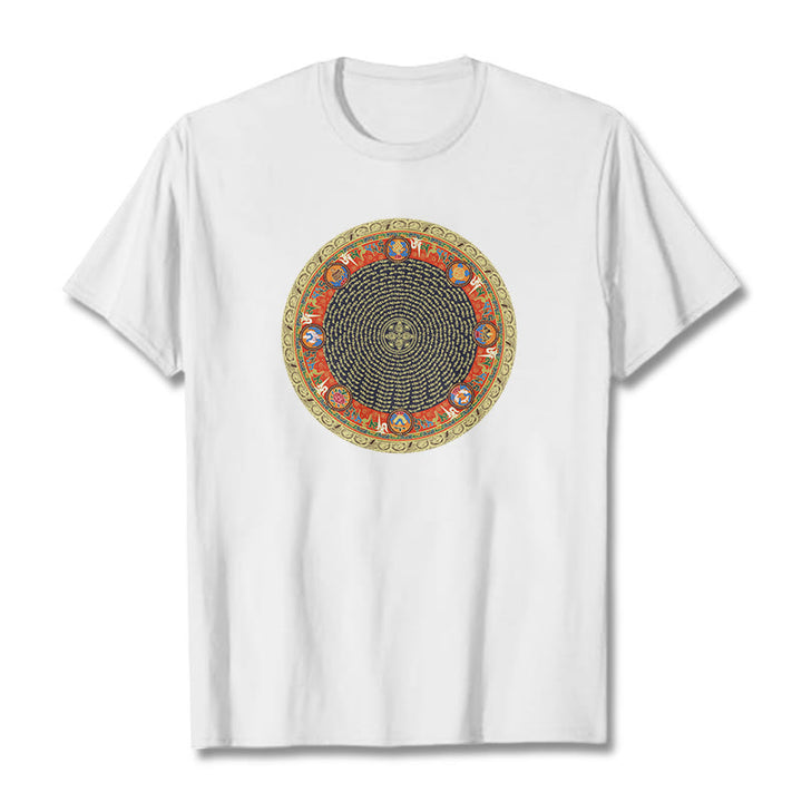 Maglietta in cotone con Buddha Stones Om Mani Padme Hum, otto simboli di buon auspicio - Bianco - 2XL - image 11