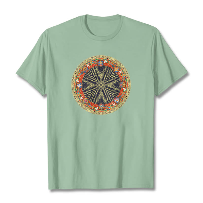 Maglietta in cotone con Buddha Stones Om Mani Padme Hum, otto simboli di buon auspicio - Verde pallido - 2XL - image 14