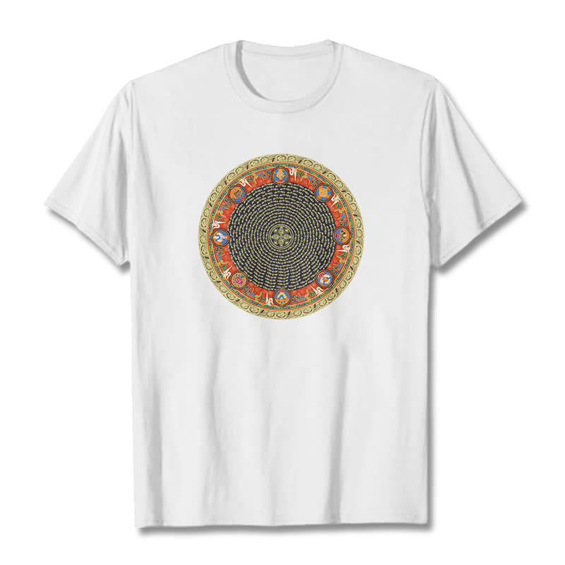 Maglietta in cotone con Buddha Stones Om Mani Padme Hum, otto simboli di buon auspicio - Bianco - 2XL - image 12