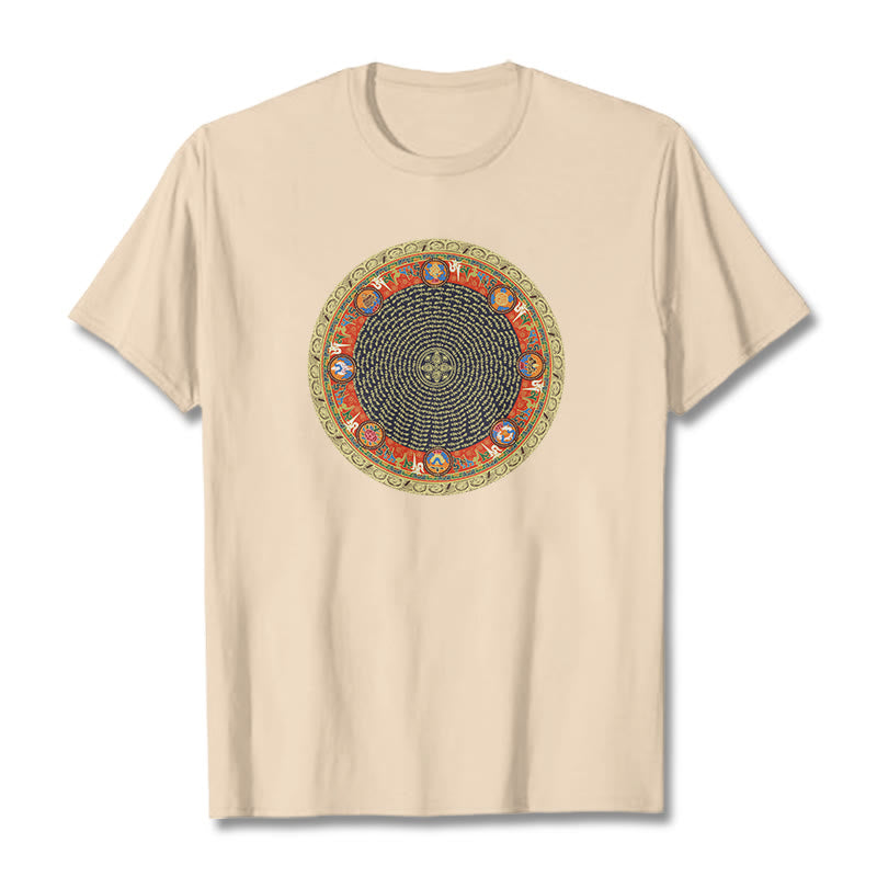Maglietta in cotone con Buddha Stones Om Mani Padme Hum, otto simboli di buon auspicio - Biscotto - 2XL - image 9